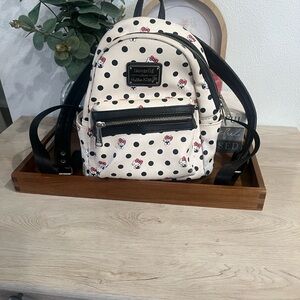 Loungefly Hello Kitty Polka Dot Mini Backpack Sanrio Black White Bow Print